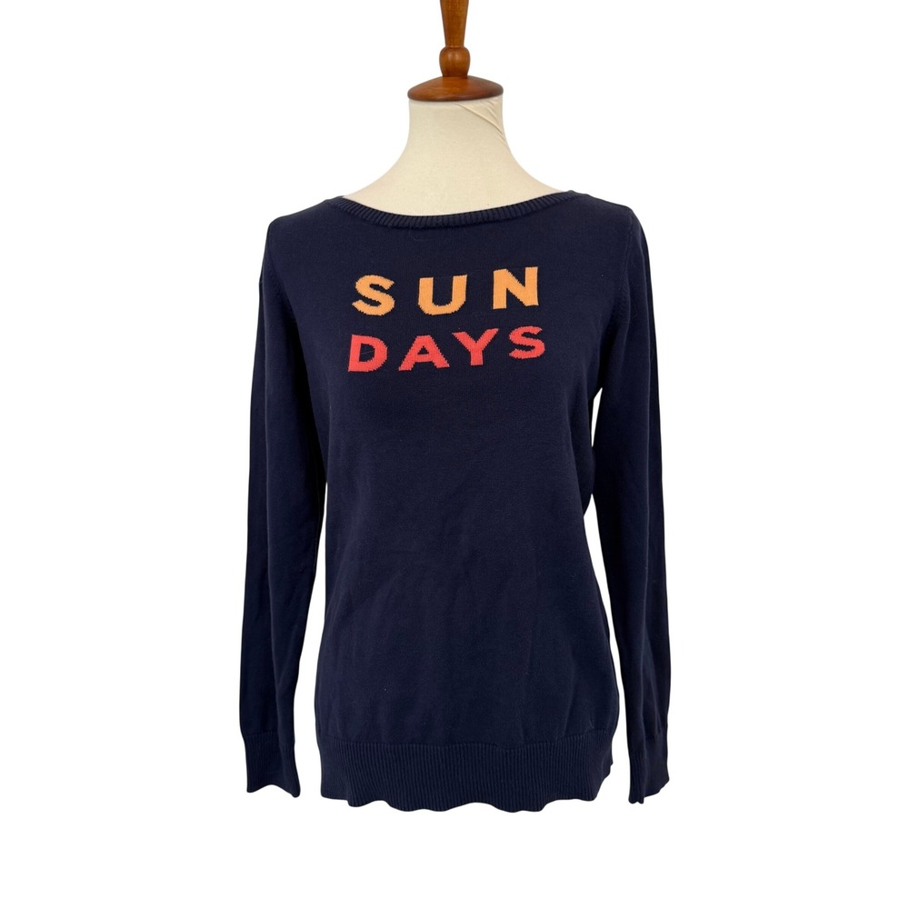 Lilly Pulitzer Navy Blue Sun Days Graphic Knit Sweater Womens Large Long Sleeve